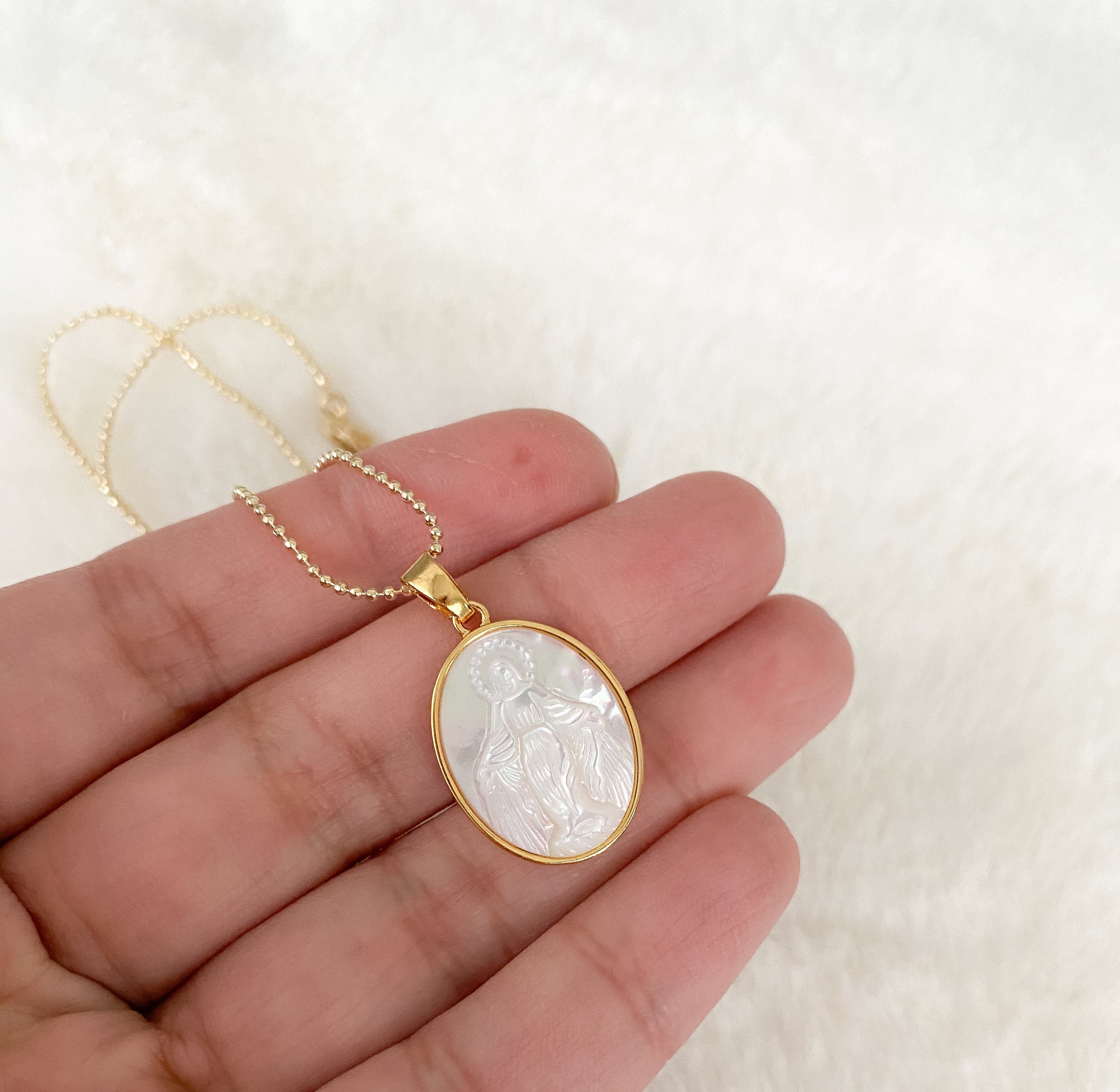 Mother of Pearl Virgin Mary Medal 