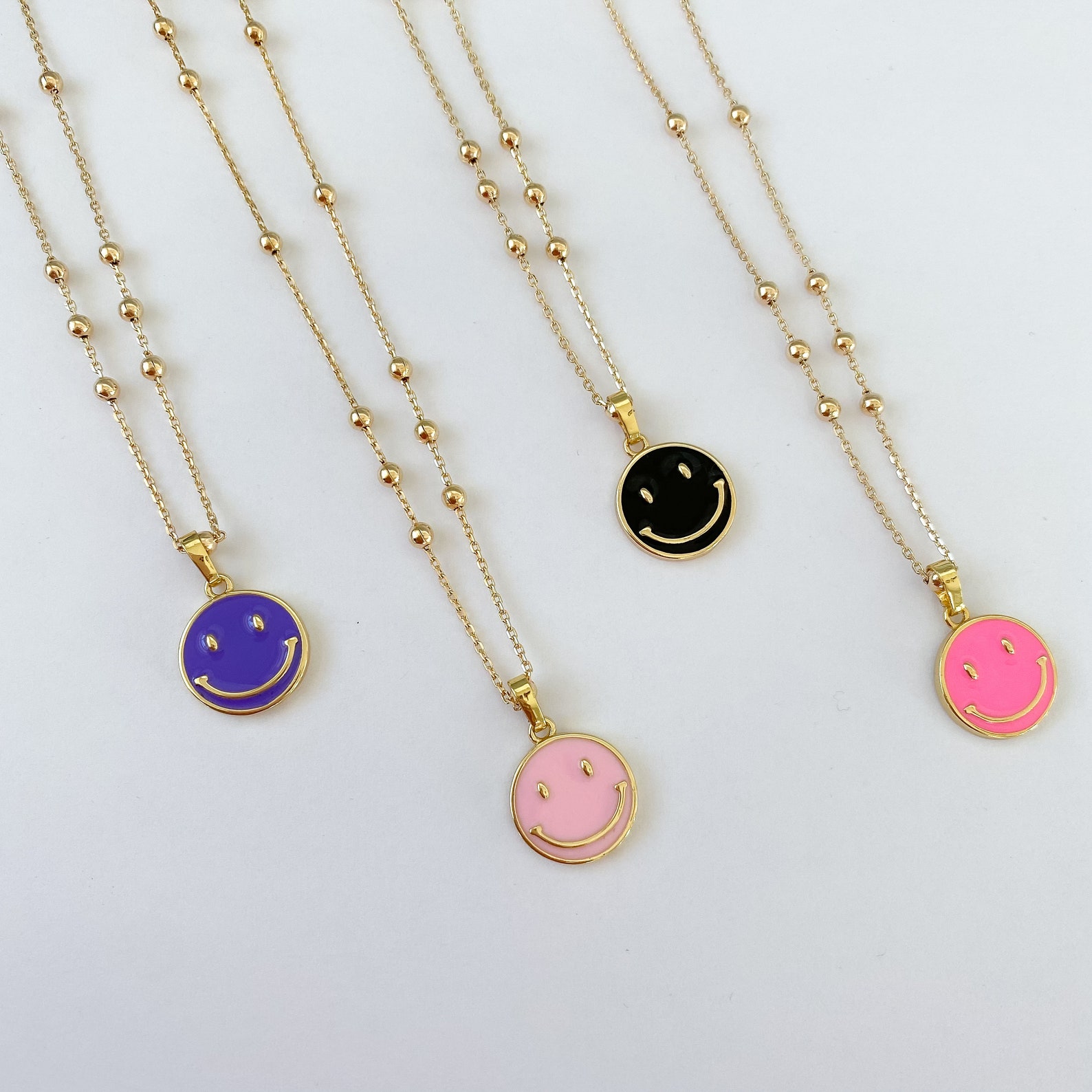 18k Gold Filled Smiley Face Necklace Happy Face Necklace Etsy