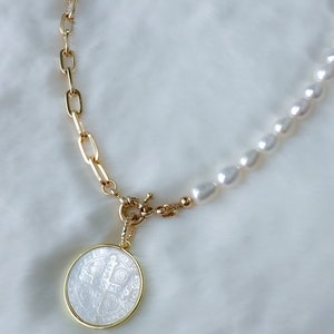 Beaded St Benedict Necklace, Mother of Pearl Saint Benedict Medal ...