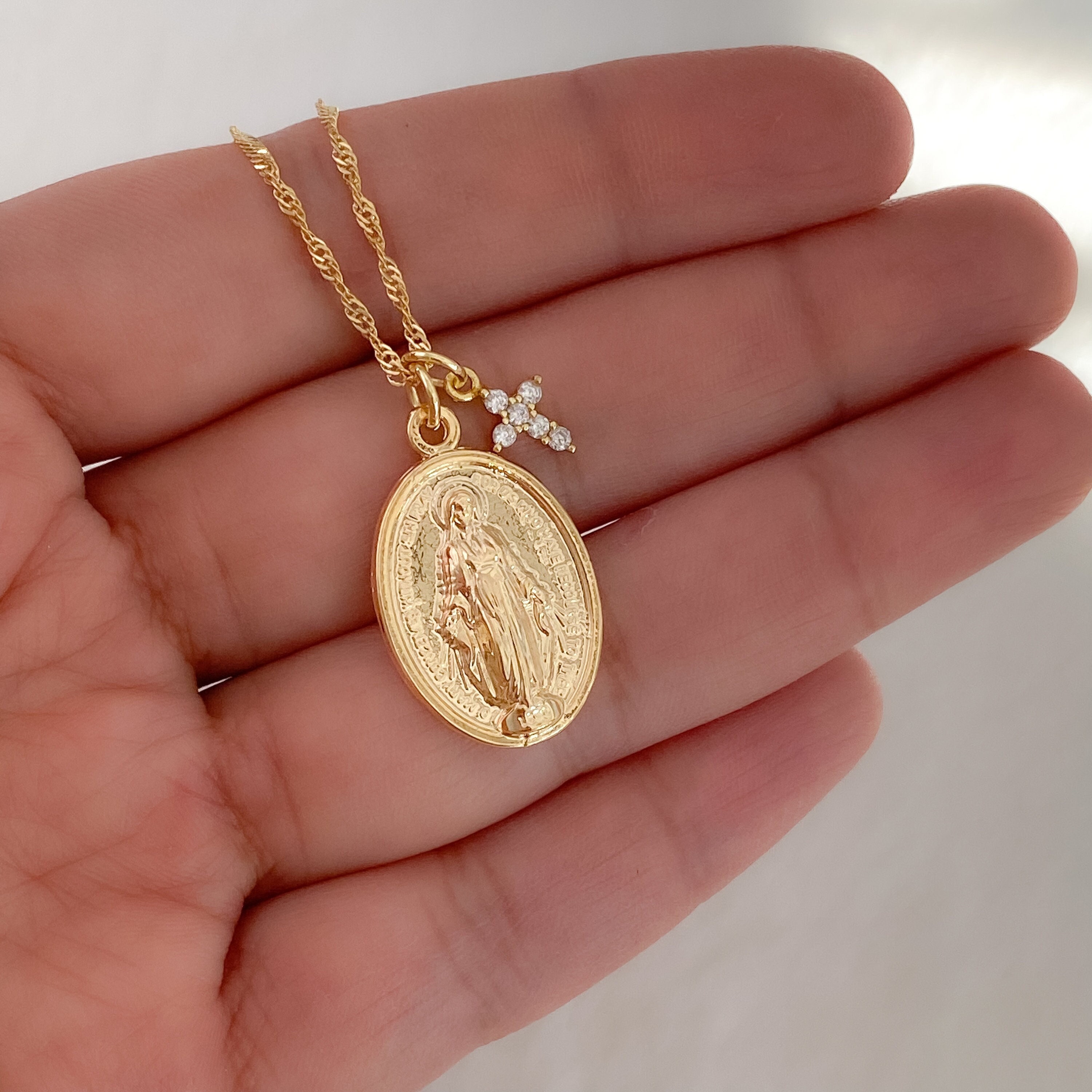 Miraculous Medal Virgin. Virgen de la Medalla Milagrosa. (with clear epoxy  coating)