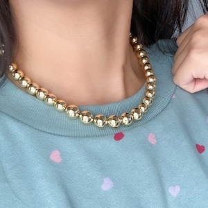 10mm gold ball beaded necklace, Gold filled ball necklace, gold beaded choker necklace, gold bead layering necklace