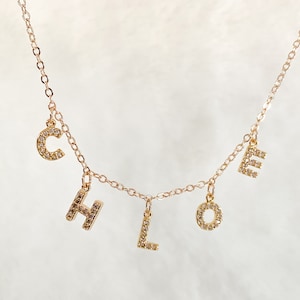 Collar con nombre personalizado relleno de oro de 18 k, collar con nombre, joyería personalizada, collar con inicial, collar con letras de oro, collar con letras pequeñas,
