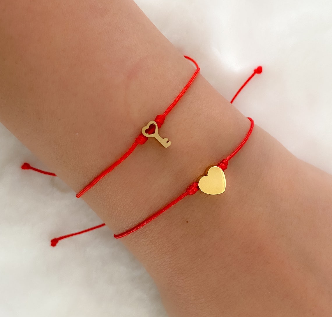 Red String Heart Bracelet Friendship Bracelet Couples Gift Etsy