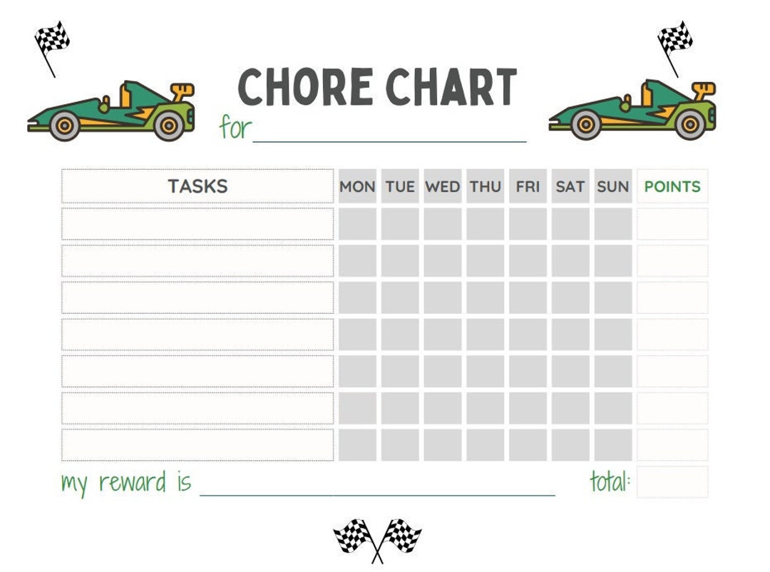 Race Car Chore Chart Etsy