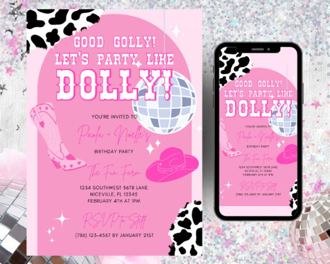 Disco Dolly Birthday Invitation Cosmic Cowgirl Invitation Etsy