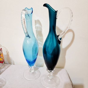 Empoli Glass Genie Pitcher - Italian Glass Carafe - Vintage Blue Glass Decanter 2 options Ocean/Sky Blue