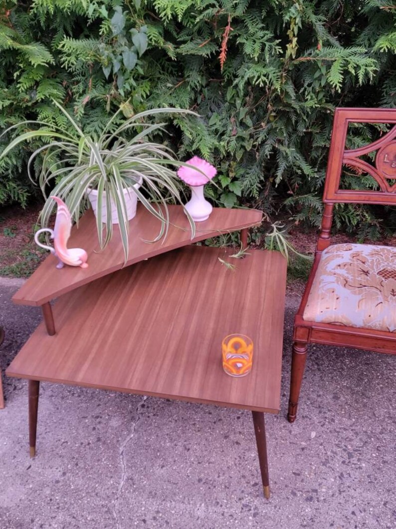 Mid Century Modern Corner Tiered Table MCM Side Table Vtg Etsy