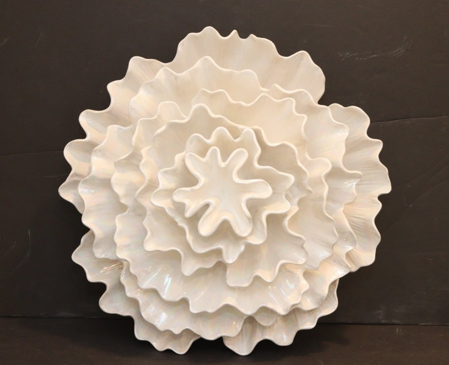Large Global Views Ceramic Wall Decor Carnation Pearl White Floral Art