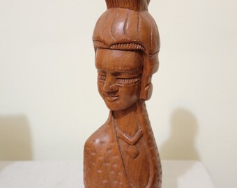 MCM Polynesian Indonesian Tribal Head Woman Tiki Hand Carved
