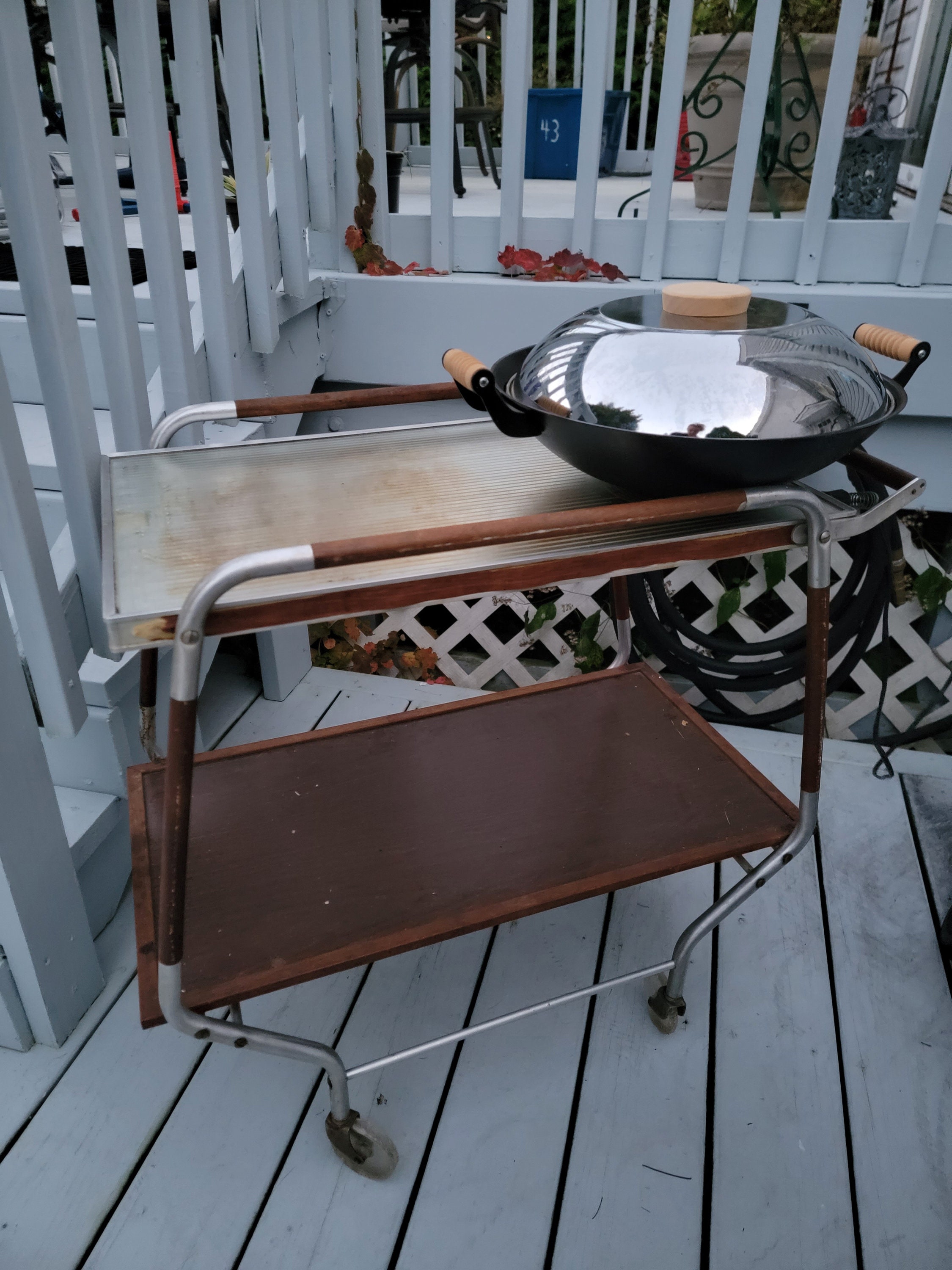 1950's Salton Hotray Mid Century Modern Aluminum Wood Hot Tray