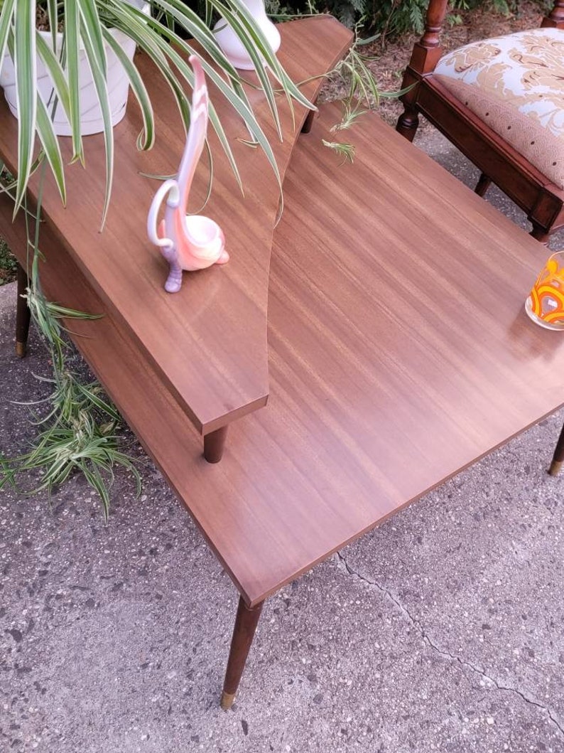 Mid Century Modern Corner Tiered Table MCM Side Table Vtg Etsy