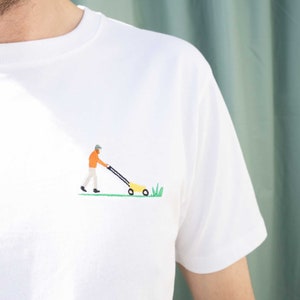 Lawn mower boy embroidery t-shirt | organic cotton | locally stitched | gardener design