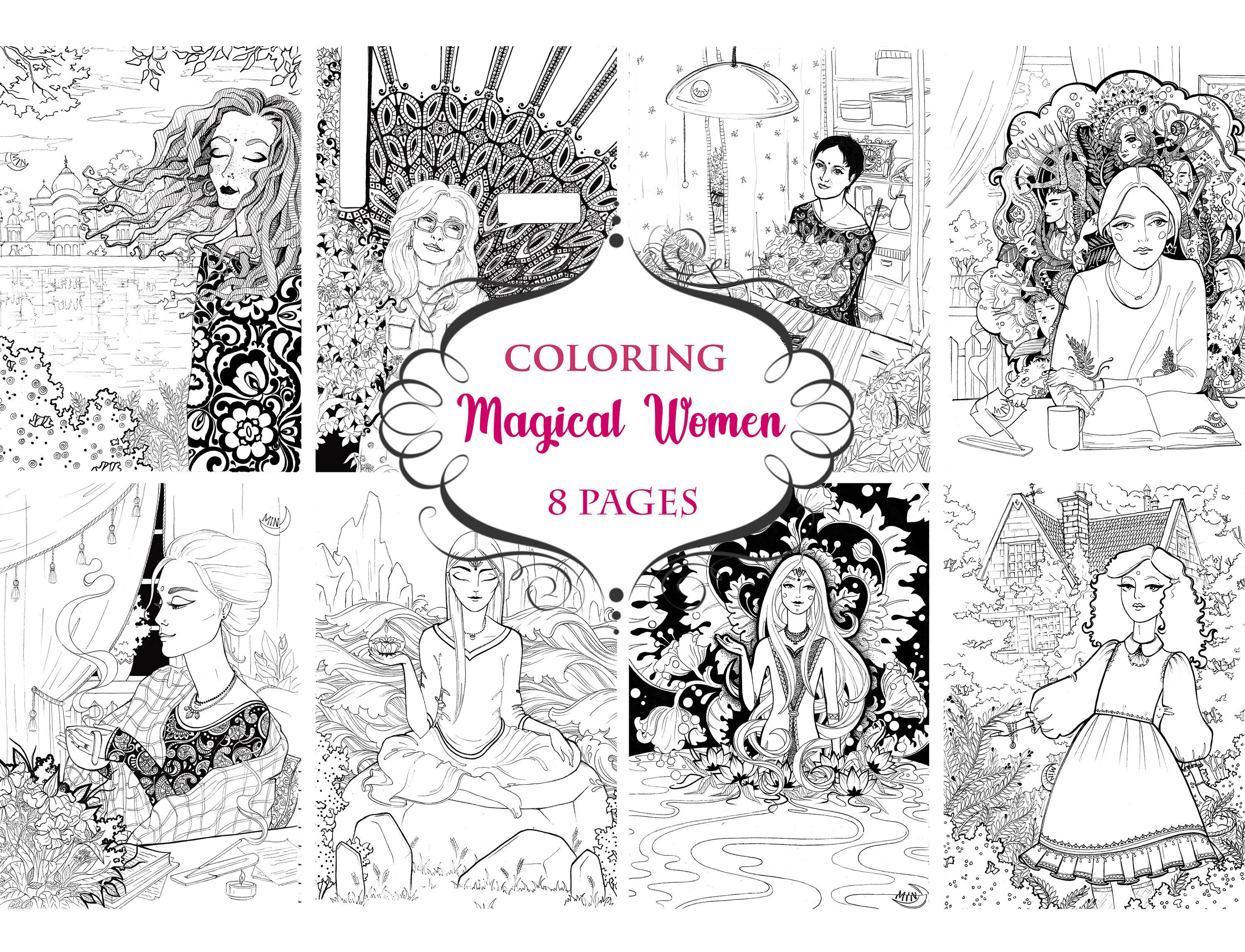 Mystical Women Coloring Pages 8 pack Digital PDFMagical Women | Etsy