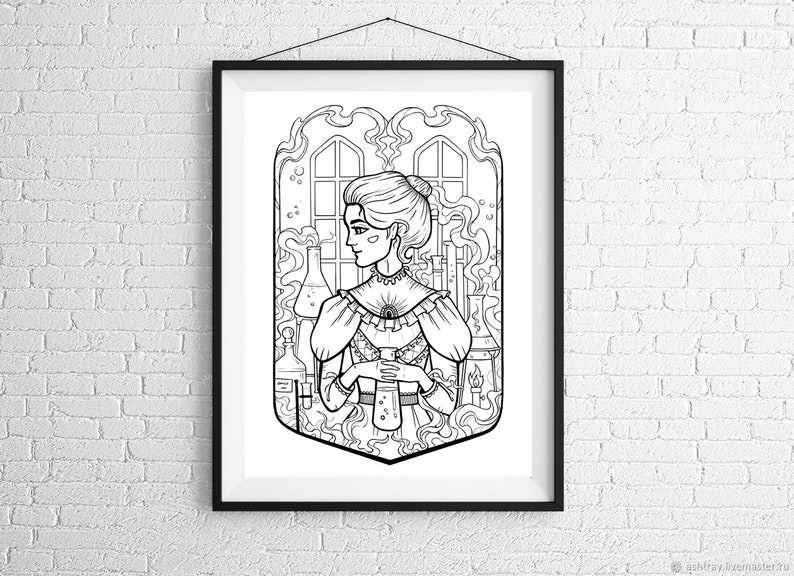 coloring pages adults Anti-stress coloring MARIE CURIE coloring pages for printing Digital coloring beautiful girl art coloring pages