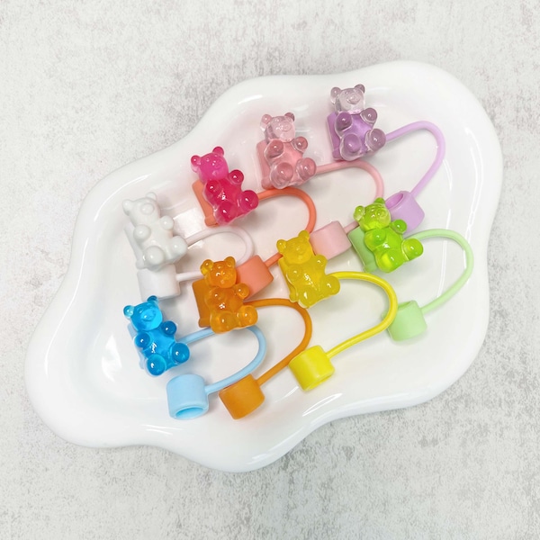 Adorno para pajita con forma de osito de goma, tapa para pajita, cubierta de silicona para pajita de 10 mm sin BPA, accesorios para vasos, accesorios Stanley, adorno para vaso Stanley Quencher
