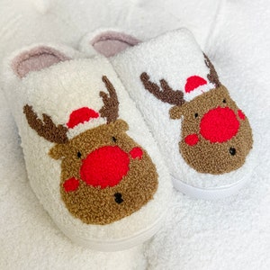 Reindeer Slippers Christmas Gifts Gift For Her Cute Gifts Cozy Slippers Christmas Slippers Womens Christmas Slippers