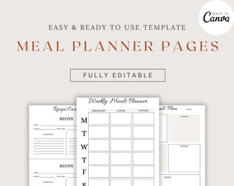 Customisable Canva Meal Planner - Digital Weekly/Monthly Meal Planning Template, Easy-to-Edit, Printable, Instant Download, Grocery List