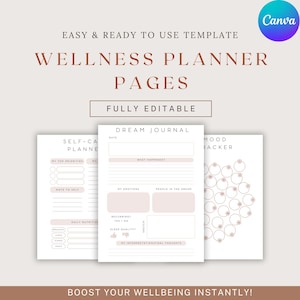Digital Wellness Canva Planner|Self Care Printable Planner|Mindfulness Journal|Mood Tracker|Mental Health Journal