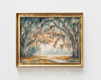 Live Oak Trees Printable Painting, Southern landscape Print, Savannah, Georgia, Florida, Charleston, North Carolina, Digital Download LO-3