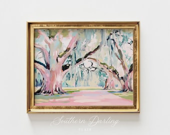 Pastel Live Oak Trees Printable Painting, Southern landscape, Savannah, Georgia, Florida, Charleston, North Carolina, Digital Download LO-6