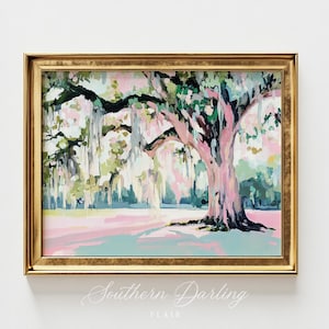 Pastel Live Oak Tree Printable Painting, Southern landscape, Savannah, Georgia, Florida, Charleston, North Carolina, Digital Download LO-4