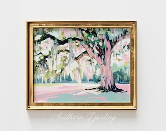 Pastel Live Oak Tree Printable Painting, Southern landscape, Savannah, Georgia, Florida, Charleston, North Carolina, Digital Download LO-4