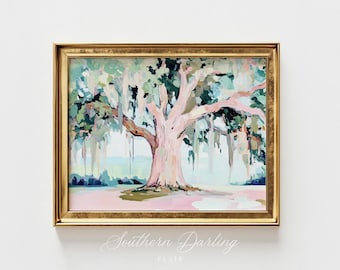 Large Live Oak Tree Printable Painting, Southern landscape, Savannah, Georgia, Florida, Charleston, North Carolina, Digital Download LO-5