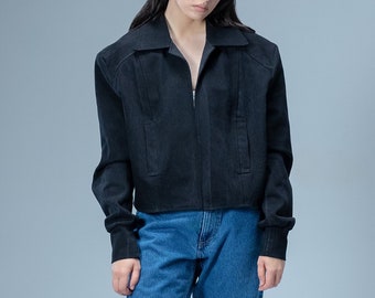 Denim jacket from upcycled jeans, Reworked denim, Black denim jacket