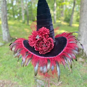 Witch Hat Costume Accessory artisan, one of feathers silk flowers black & red os 5141uTthz+L._AC_UY350_.jpg main image 2