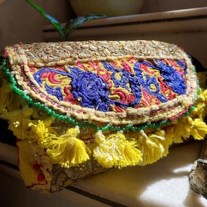 hippie clutch bag,embroidered crossbody boho purse,vintage banjara handbag,unique bohemian clutch for women,ethnic gift to her,yellow clutch