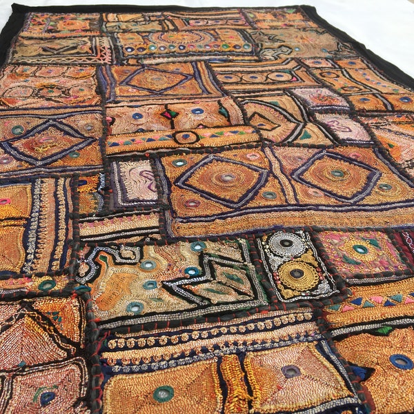 VPT-A02 Handmade Vintage Patchwork Abstract Tapestry Bohemian Style Heavy Embroidered Ethnic Hippie Indian Wall Décor Art Wall Hanging 40 X 60 Inches