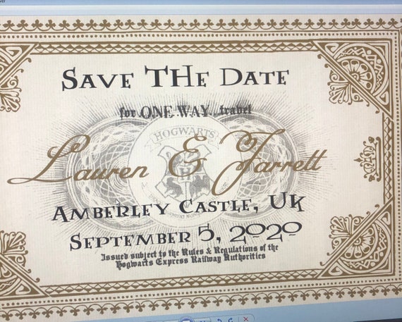 Harry Potter Hogwarts Ticket Invite Or Save The Date Etsy