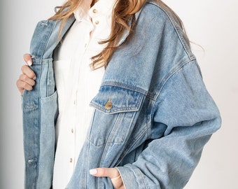 Classic Women's Jean Jacket/ Boyfriend Denim Jacket/ Oversized Jean Jacket