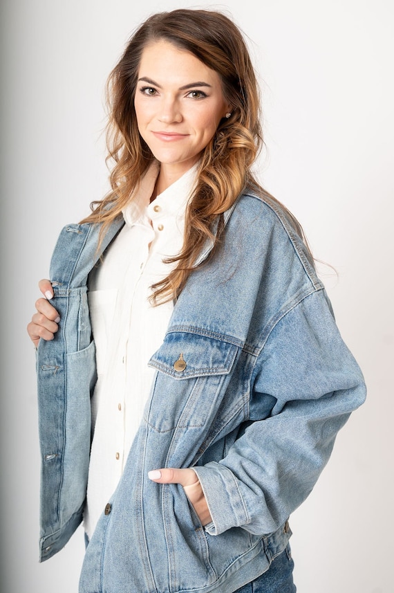 Classic Women s Jean Jacket Boyfriend Denim Jacket Oversized Jean Jacket Etsy