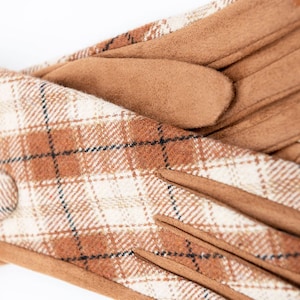 Womens gloves/Brown plaid gloves/suede gloves/plaid gloves