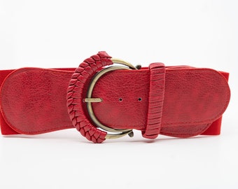 Red Elastic Belt/Women's Red Belt/wide belt/3"wide belt