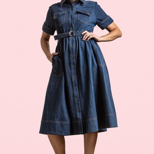 Vintage Denim Shirtdress/50's Style Denim Dress/mid-length - Etsy