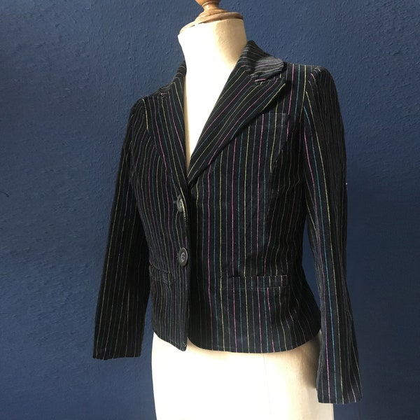 Samt-Blazer mit buntem Nadelstreifen