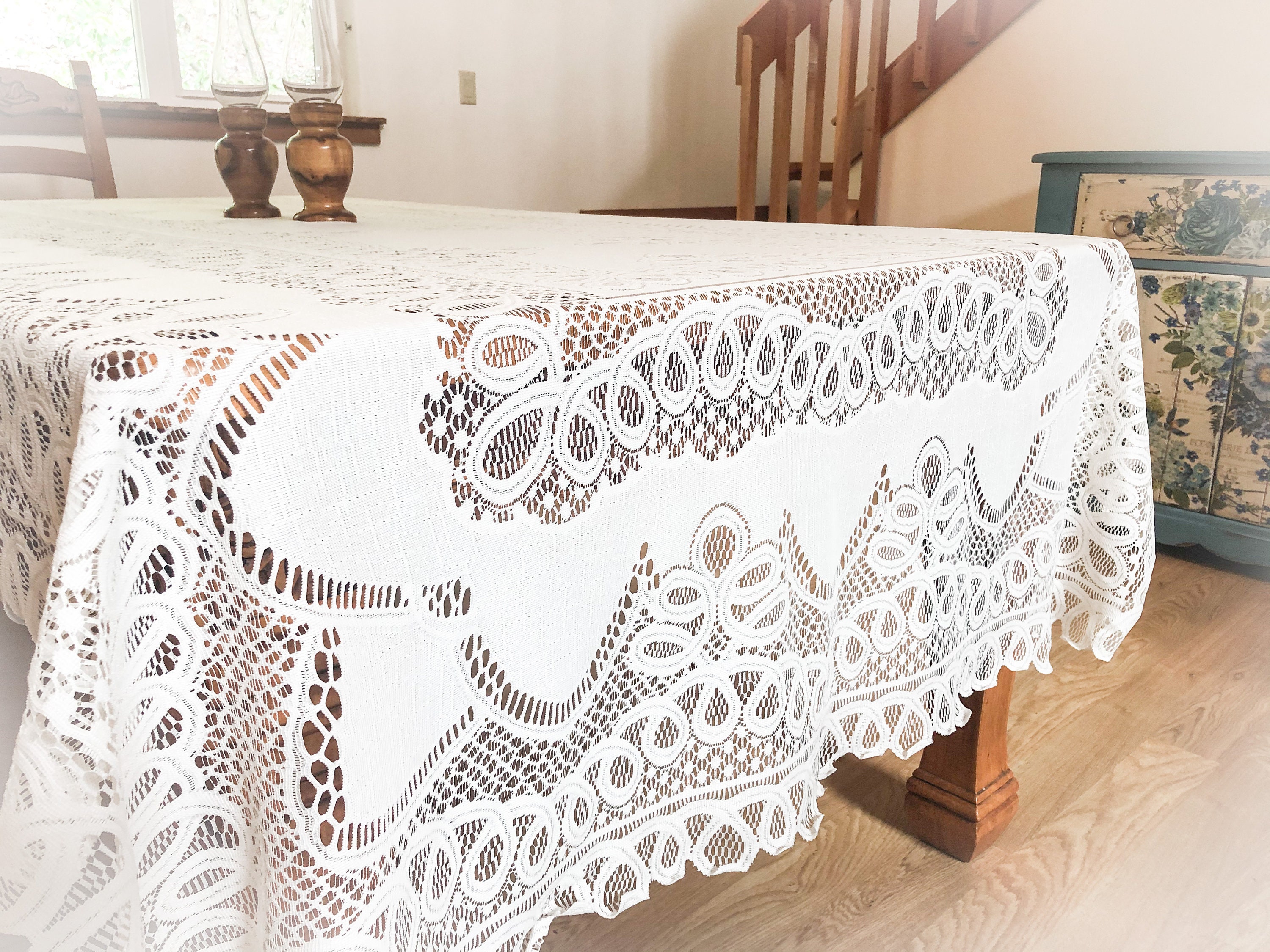 CLEARANCE Ivory Rectangle Tablecloth Woven Lace Etsy