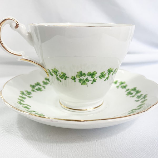 Regency England Bone China Shamrock Pattern Cup and Saucer | Irish Clover Tea Set | Four Leaf Clover | Regency Shamrock Tea Set