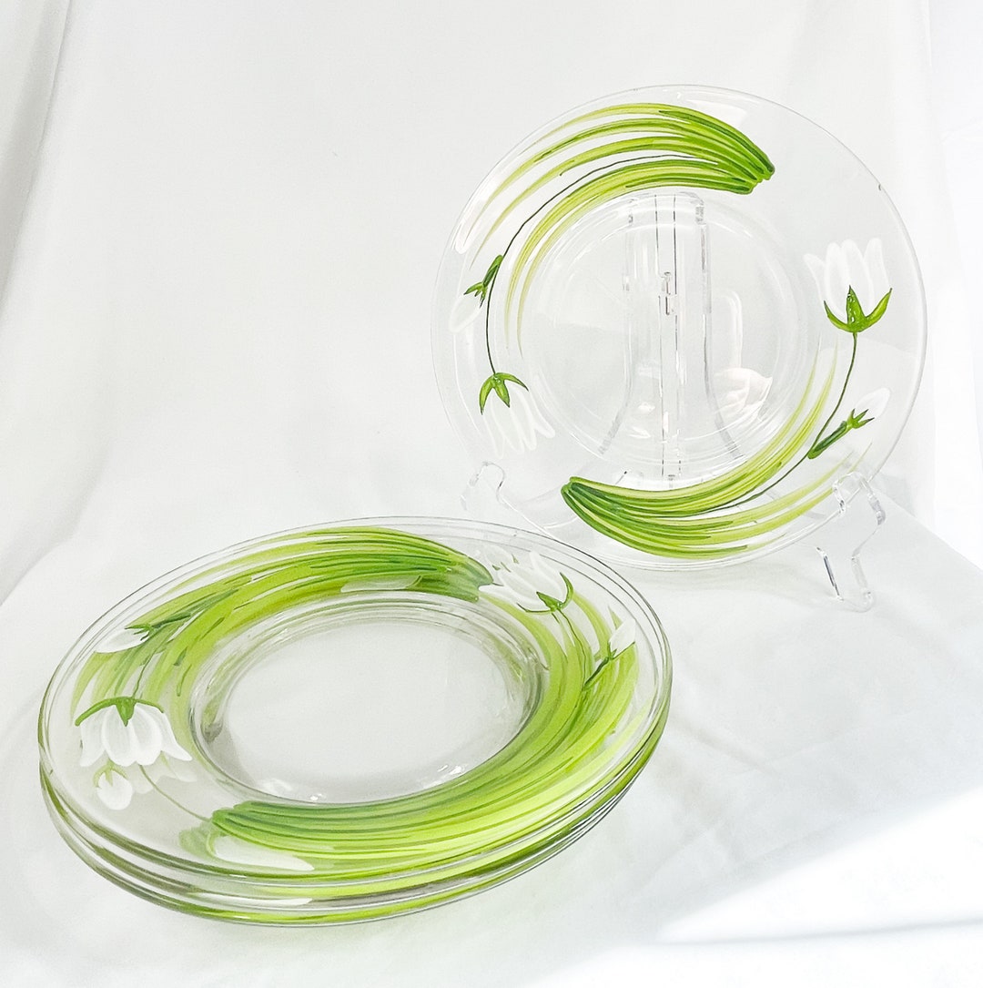 Set of 4 Small Glass Plates With Hand Painted Tulips Spring Etsy