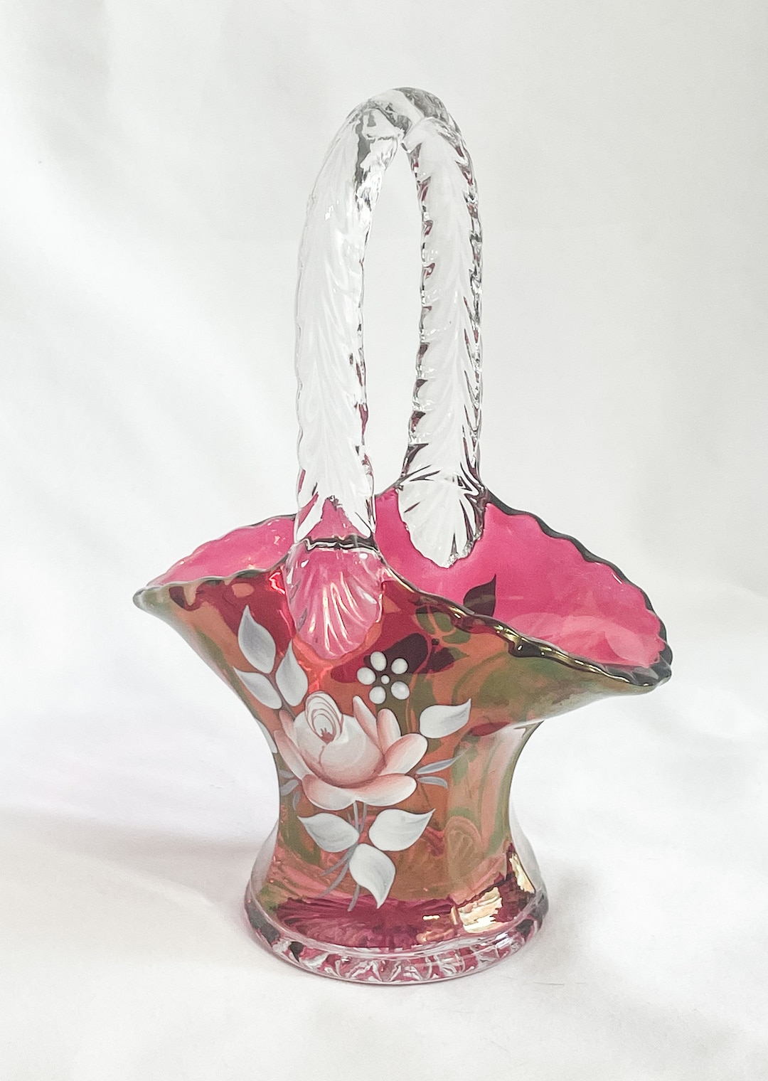 Vintage Glass Basket Carnival Glass Flower Basket Hand Etsy