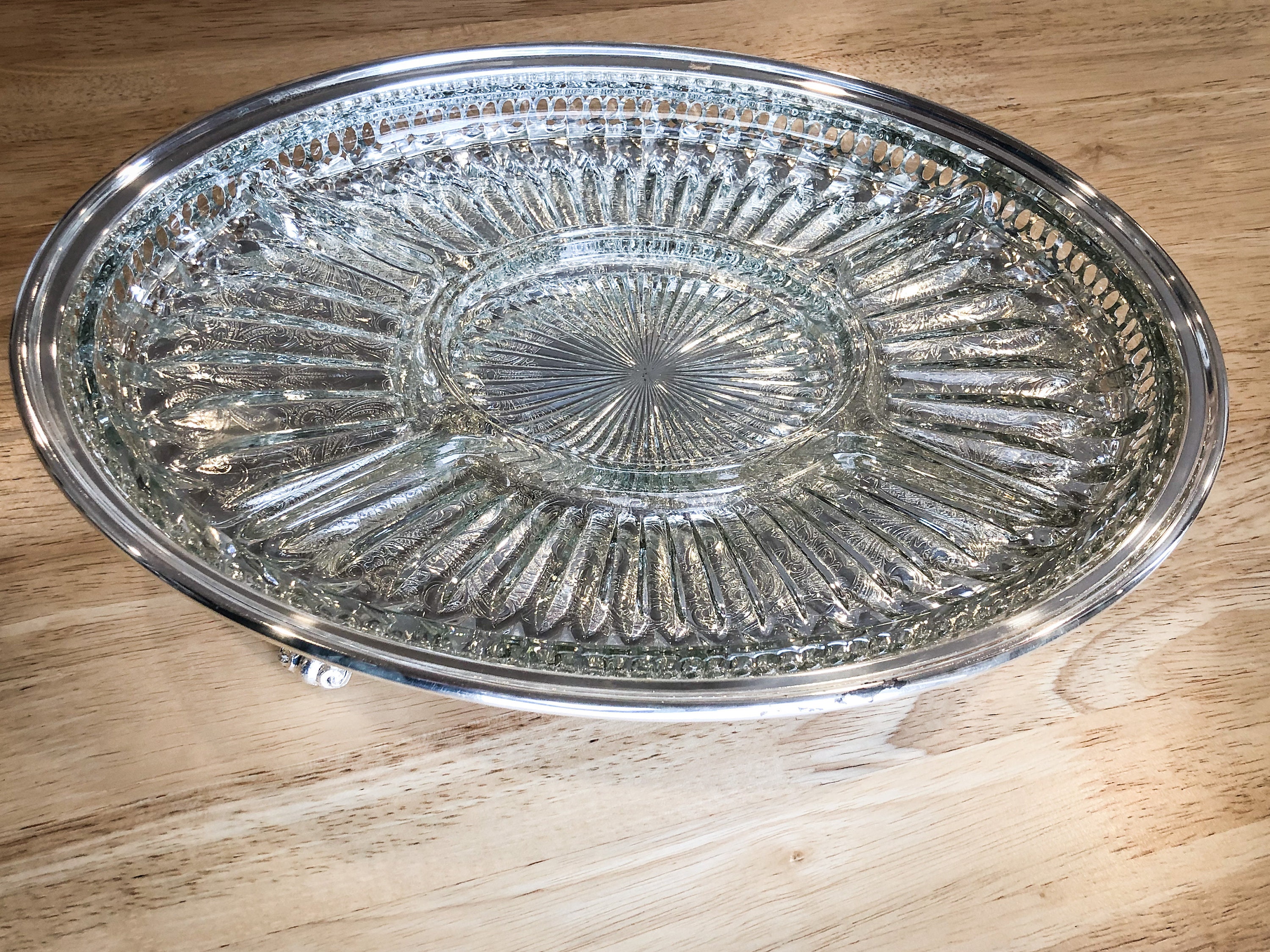 Leonard Silver Plate and Crystal Relish Tray Pierced and Etsy