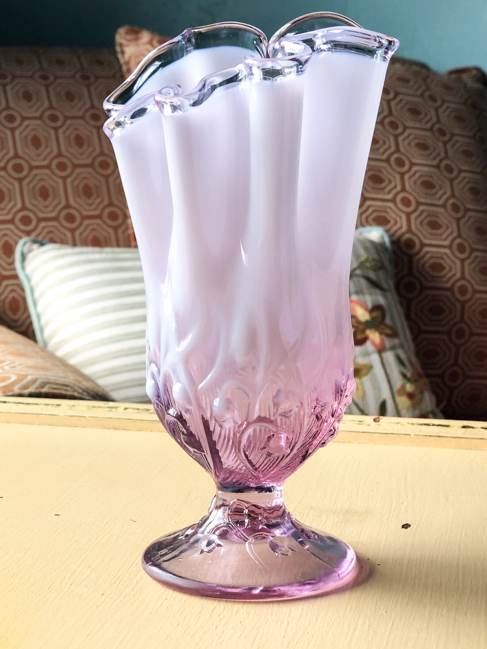 Fenton Glass Lily of the Valley Purple Swung Vase Etsy