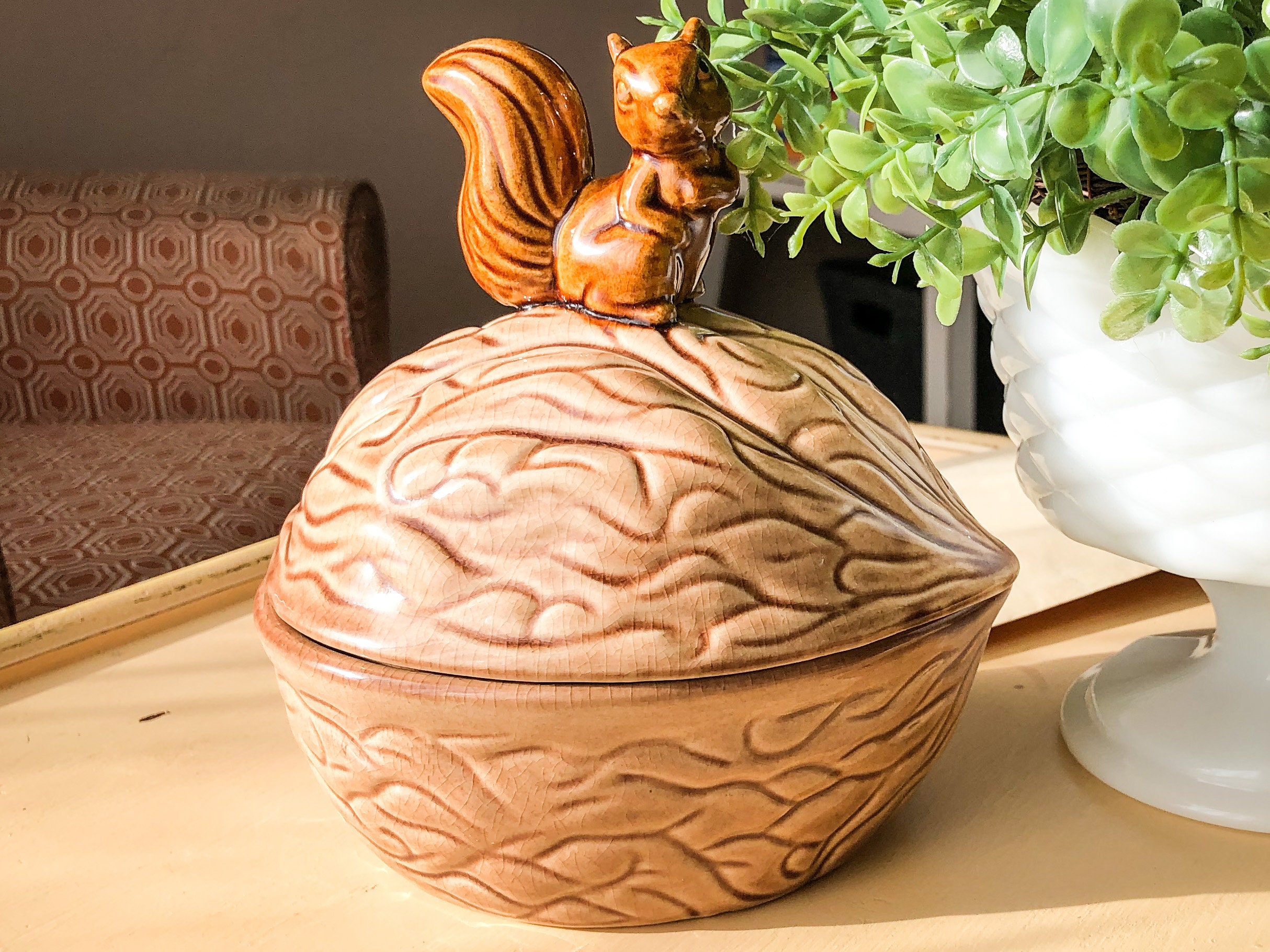 Ceramic Squirrel and Walnut Covered Nut Dish Kitsch Decor Etsy