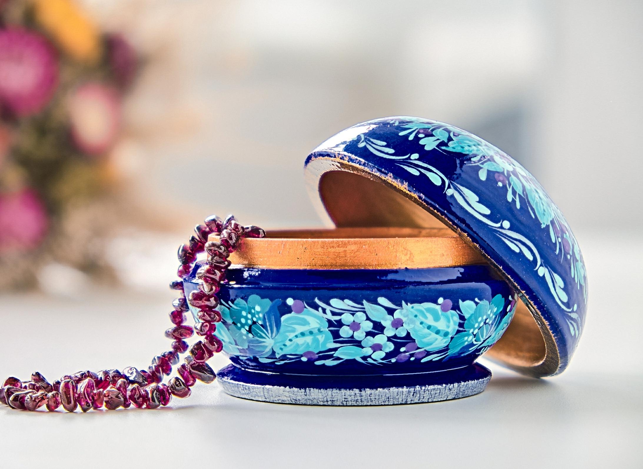 ペトリキフカ絵画の手描き木製ジュエリーボックス - Etsy 日本