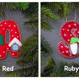 Felt initial ornament, Christmas letter ornament, Alphabet ornament, Christmas tree decoration image 7