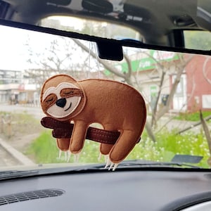 Stuffed animal sloth for car mirror, Cute car accessory for teens, Hanging car charm for rear view mirror, Car accessories aesthetic