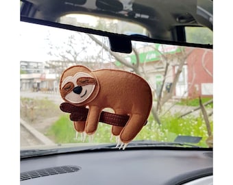 Stuffed animal sloth for car mirror, Cute car accessory for teens, Hanging car charm for rear view mirror, Car accessories aesthetic