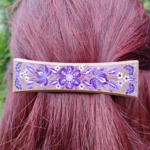 Ukrainian hand painted hair barrette,  Wooden accessory for hair , Hair clip with Petrykivka painting, Gift for sister, mother, girlfriend